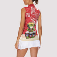Personalized Puerto Rico Women Sleeveless Polo Shirt Coqui Frog With Polynesian Pattern - Polynesian Pride
