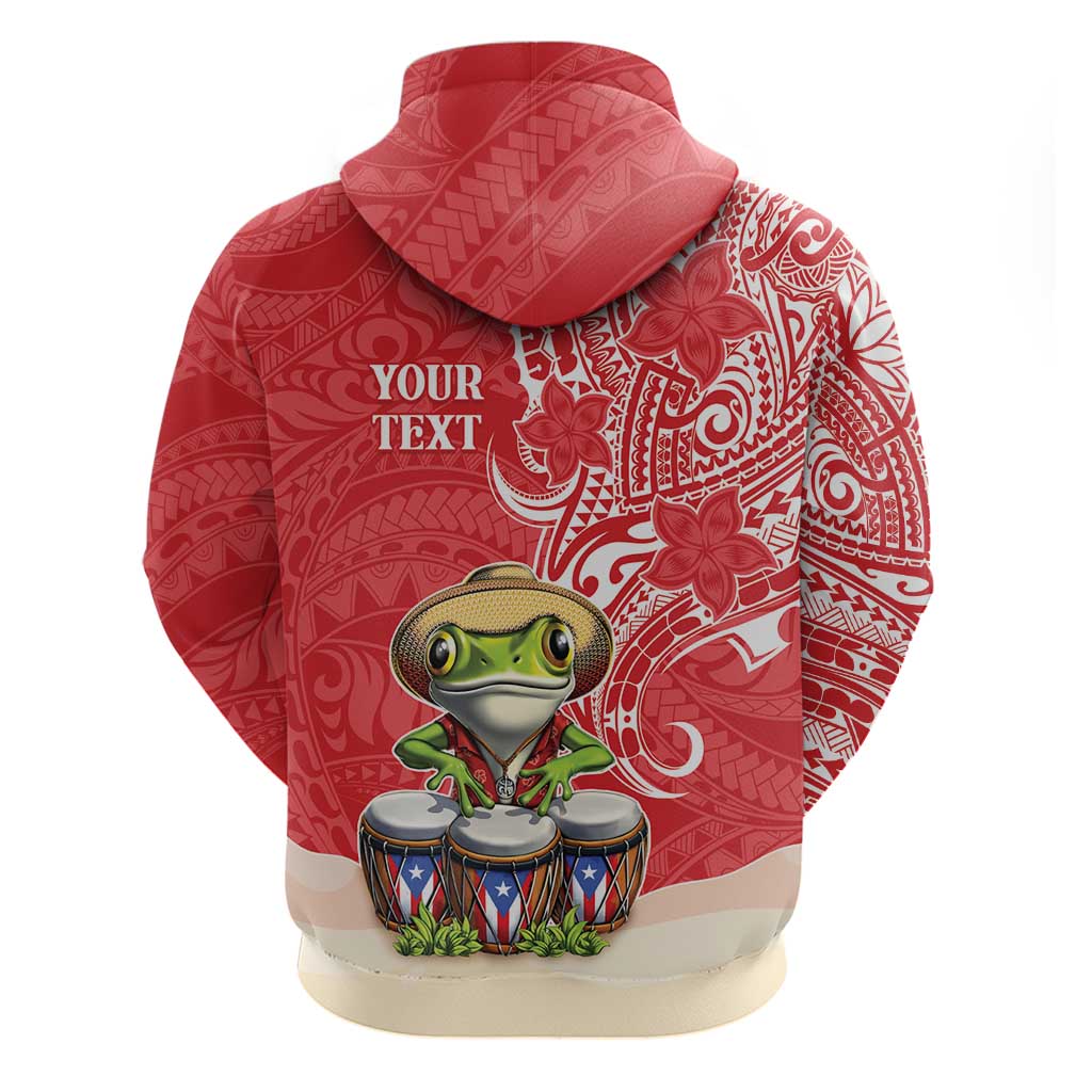 Personalized Puerto Rico Zip Hoodie Coqui Frog With Polynesian Pattern - Polynesian Pride