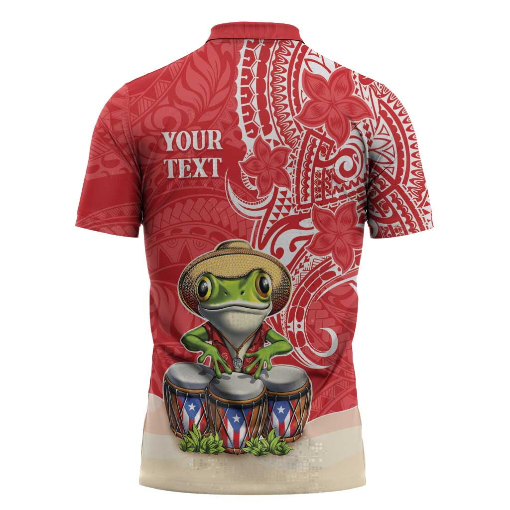 Personalized Puerto Rico Zipper Polo Shirt Coqui Frog With Polynesian Pattern - Polynesian Pride