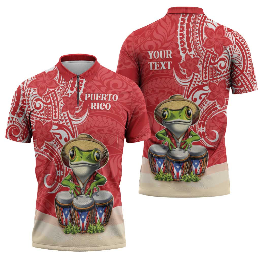 Personalized Puerto Rico Zipper Polo Shirt Coqui Frog With Polynesian Pattern - Polynesian Pride