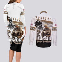 Hawaii Veterans Day Couples Matching Long Sleeve Bodycon Dress and Long Sleeve Button Shirt Honor The Fallen Flag Grunge Style