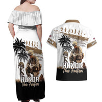 Hawaii Veterans Day Couples Matching Off Shoulder Maxi Dress and Hawaiian Shirt Honor The Fallen Flag Grunge Style