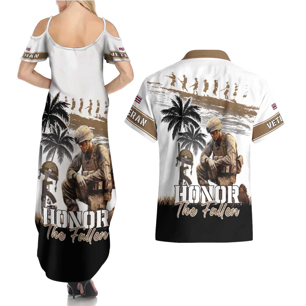 Hawaii Veterans Day Couples Matching Summer Maxi Dress and Hawaiian Shirt Honor The Fallen Flag Grunge Style