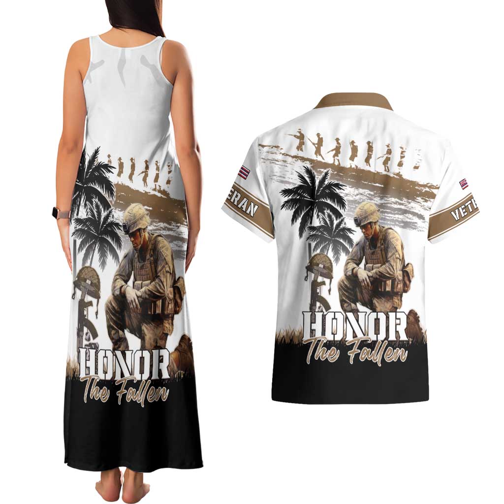 Hawaii Veterans Day Couples Matching Tank Maxi Dress and Hawaiian Shirt Honor The Fallen Flag Grunge Style