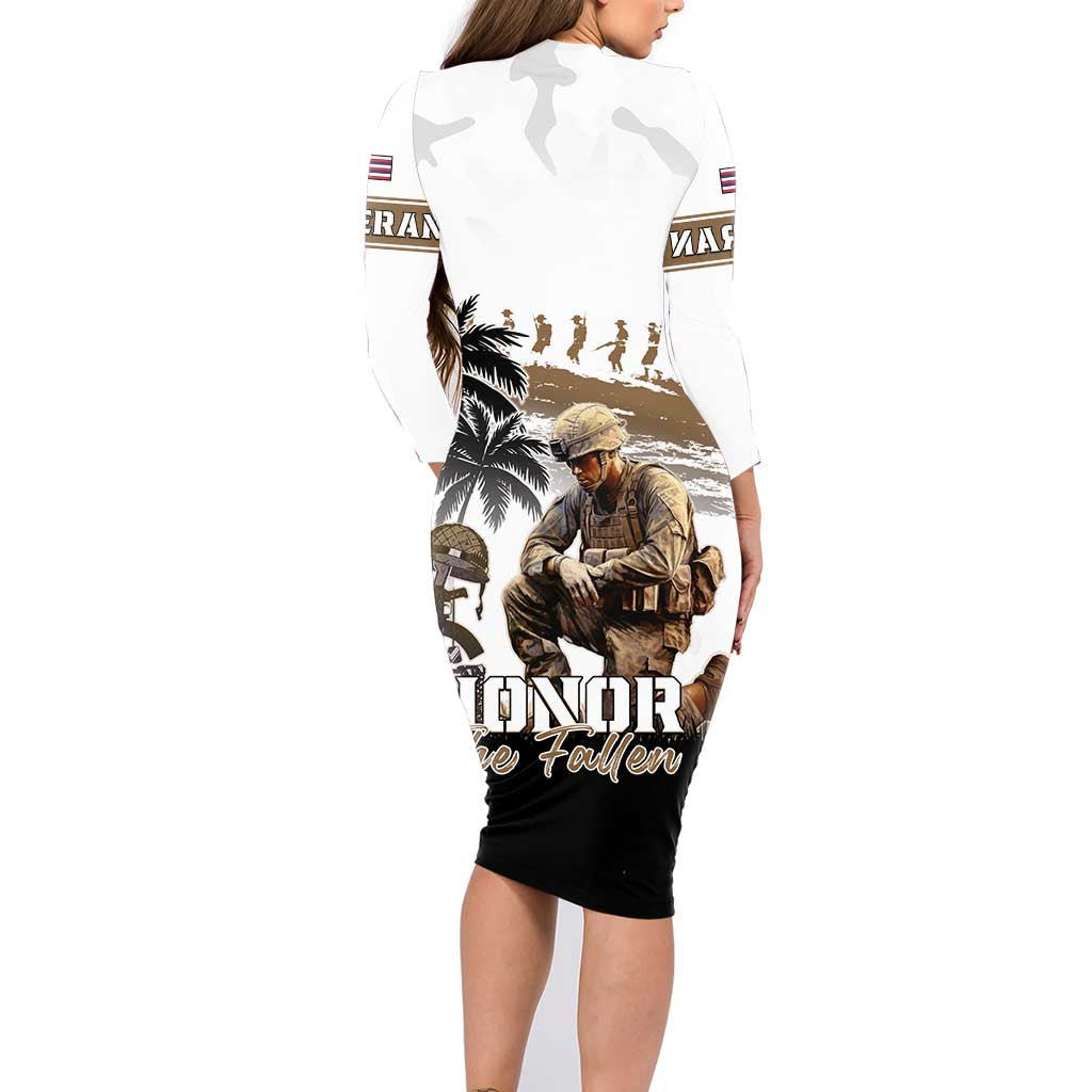 Hawaii Veterans Day Family Matching Long Sleeve Bodycon Dress and Hawaiian Shirt Honor The Fallen Flag Grunge Style