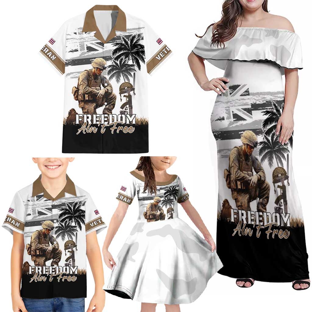 Hawaii Veterans Day Family Matching Off Shoulder Maxi Dress and Hawaiian Shirt Honor The Fallen Flag Grunge Style LT05 - Polynesian Pride