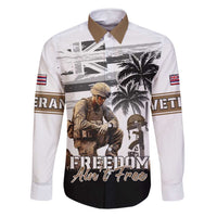 Hawaii Veterans Day Family Matching Off Shoulder Maxi Dress and Hawaiian Shirt Honor The Fallen Flag Grunge Style LT05 Dad's Shirt - Long Sleeve White - Polynesian Pride