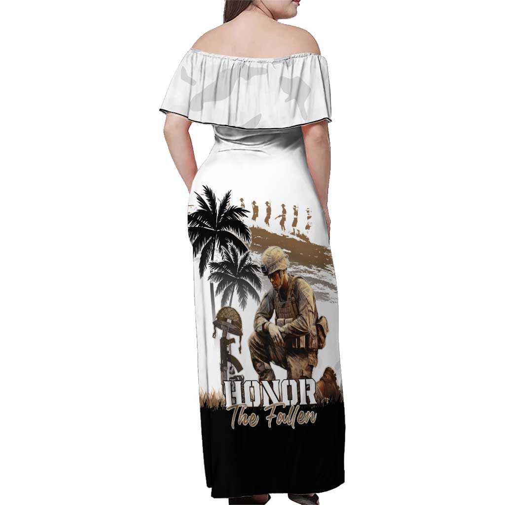Hawaii Veterans Day Family Matching Off Shoulder Maxi Dress and Hawaiian Shirt Honor The Fallen Flag Grunge Style LT05 - Polynesian Pride