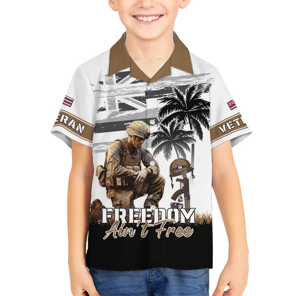 Hawaii Veterans Day Family Matching Off Shoulder Maxi Dress and Hawaiian Shirt Honor The Fallen Flag Grunge Style LT05 Son's Shirt White - Polynesian Pride