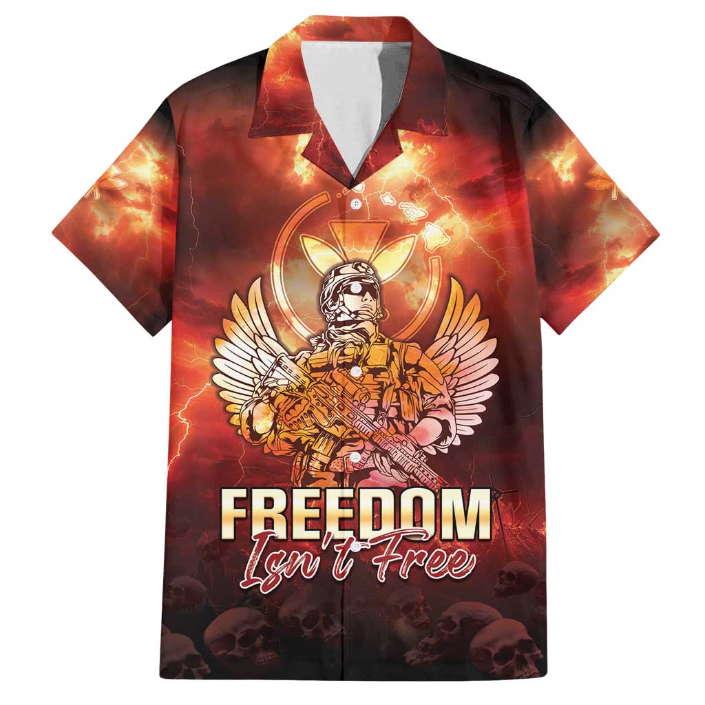 Hawaii Veterans Day Family Matching Off Shoulder Maxi Dress and Hawaiian Shirt May We Never Forget Freedom Isn't Free LT05 Dad's Shirt - Short Sleeve Red - Polynesian Pride