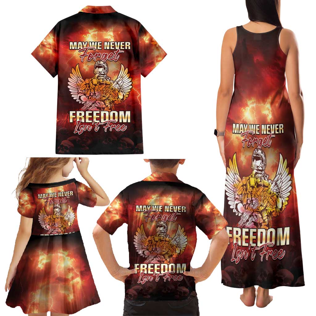 Hawaii Veterans Day Family Matching Tank Maxi Dress and Hawaiian Shirt May We Never Forget Freedom Isn't Free