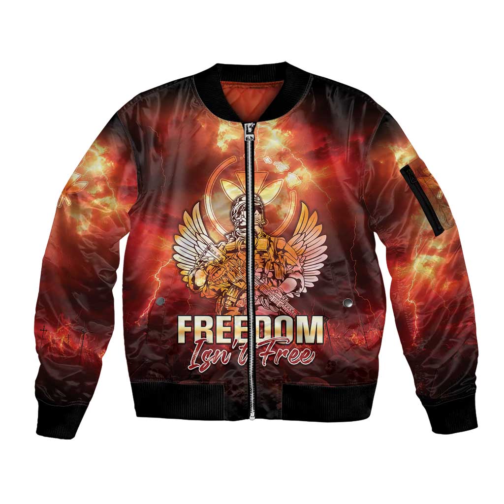 Hawaii Veterans Day Sleeve Zip Bomber Jacket May We Never Forget Freedom Isn't Free