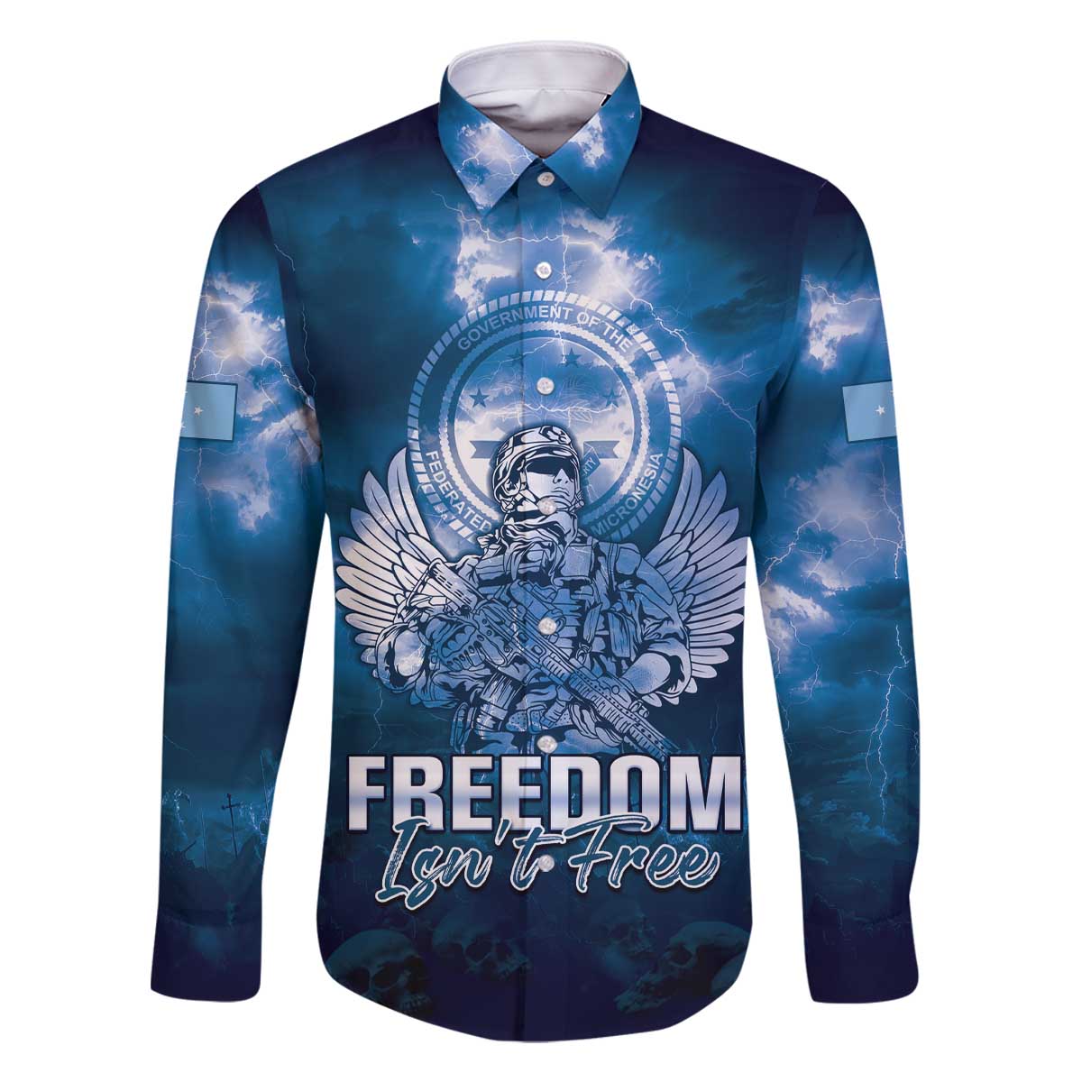 Federated States of Micronesia Veterans Day Family Matching Off The Shoulder Long Sleeve Dress and Hawaiian Shirt May We Never Forget Freedom Isn't Free