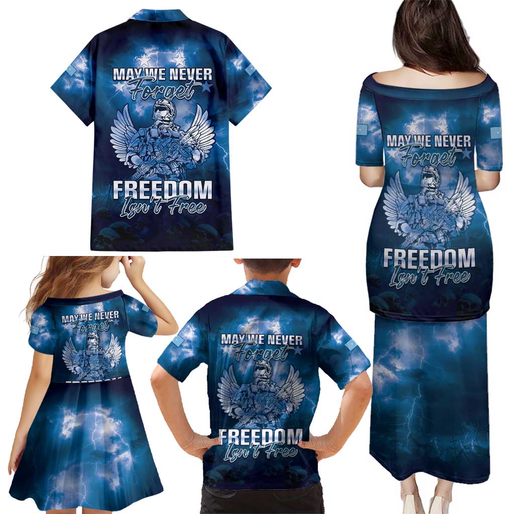 Federated States of Micronesia Veterans Day Family Matching Puletasi and Hawaiian Shirt May We Never Forget Freedom Isn't Free