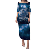 Federated States of Micronesia Veterans Day Puletasi May We Never Forget Freedom Isn't Free LT05 Long Dress Blue - Polynesian Pride