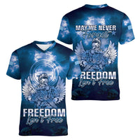 Federated States of Micronesia Veterans Day Women V-Neck T-Shirt May We Never Forget Freedom Isn't Free