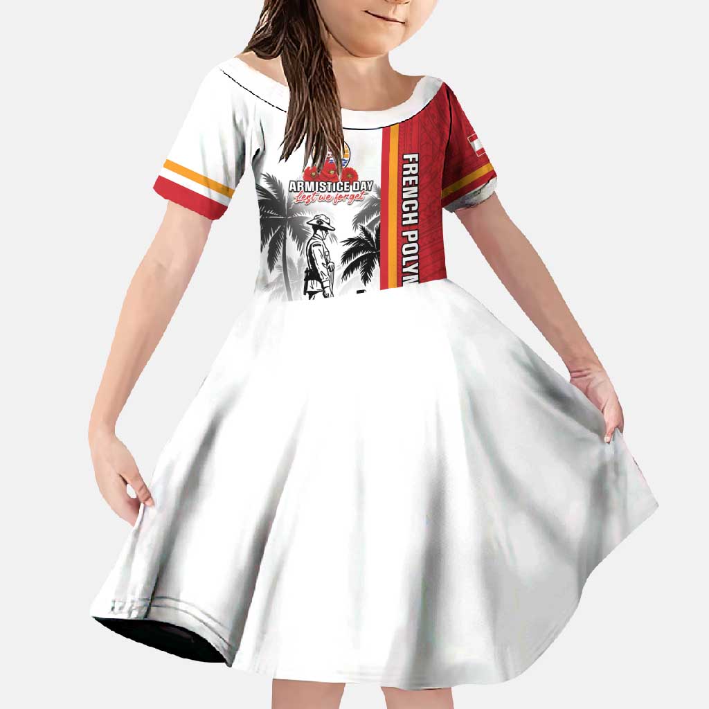 French Polynesia Armistice Day Family Matching Short Sleeve Bodycon Dress and Hawaiian Shirt Lest We Forget Flag Style LT05 Daughter's Dress Red - Polynesian Pride