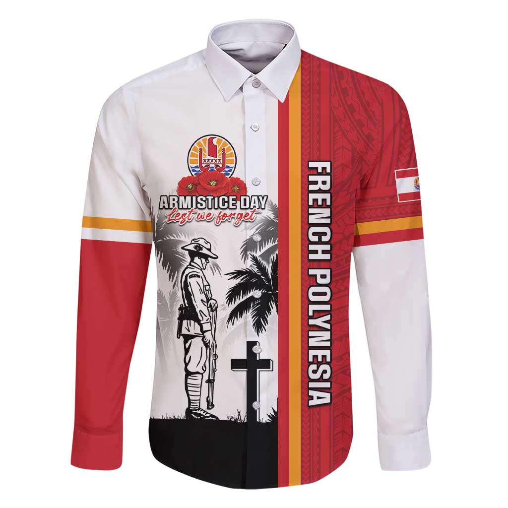 French Polynesia Armistice Day Family Matching Short Sleeve Bodycon Dress and Hawaiian Shirt Lest We Forget Flag Style LT05 Dad's Shirt - Long Sleeve Red - Polynesian Pride