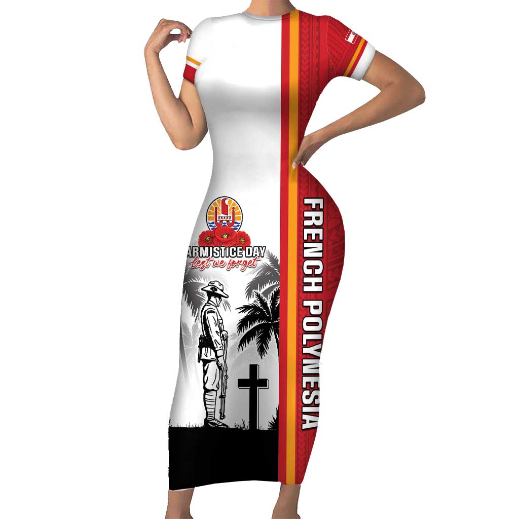 French Polynesia Armistice Day Family Matching Short Sleeve Bodycon Dress and Hawaiian Shirt Lest We Forget Flag Style LT05 Mom's Dress Red - Polynesian Pride