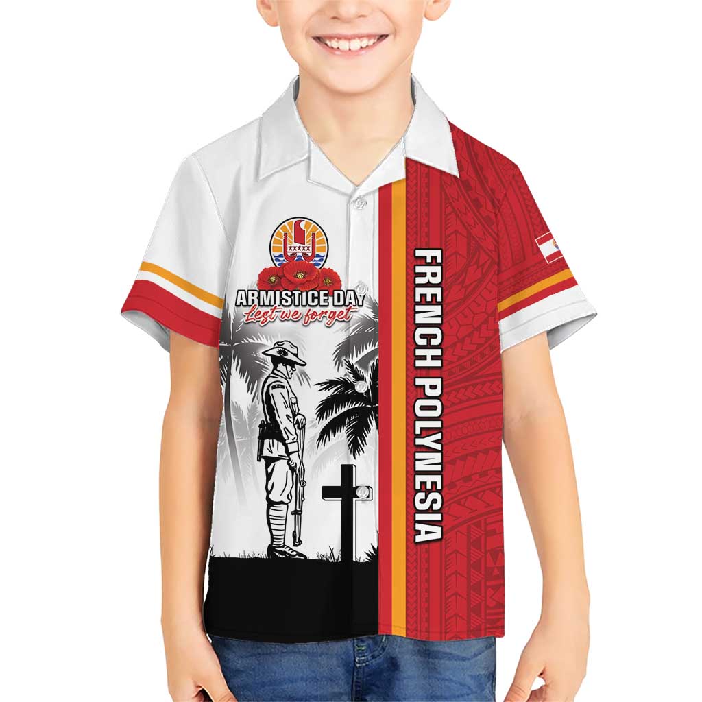 French Polynesia Armistice Day Family Matching Short Sleeve Bodycon Dress and Hawaiian Shirt Lest We Forget Flag Style LT05 Son's Shirt Red - Polynesian Pride