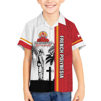 French Polynesia Armistice Day Family Matching Short Sleeve Bodycon Dress and Hawaiian Shirt Lest We Forget Flag Style LT05 Son's Shirt Red - Polynesian Pride