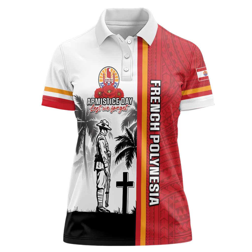 French Polynesia Armistice Day Women Polo Shirt Lest We Forget Flag Style