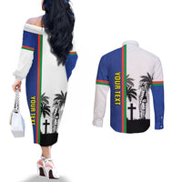 New Caledonia Armistice Day Couples Matching Off The Shoulder Long Sleeve Dress and Long Sleeve Button Shirt Lest We Forget Flag Style