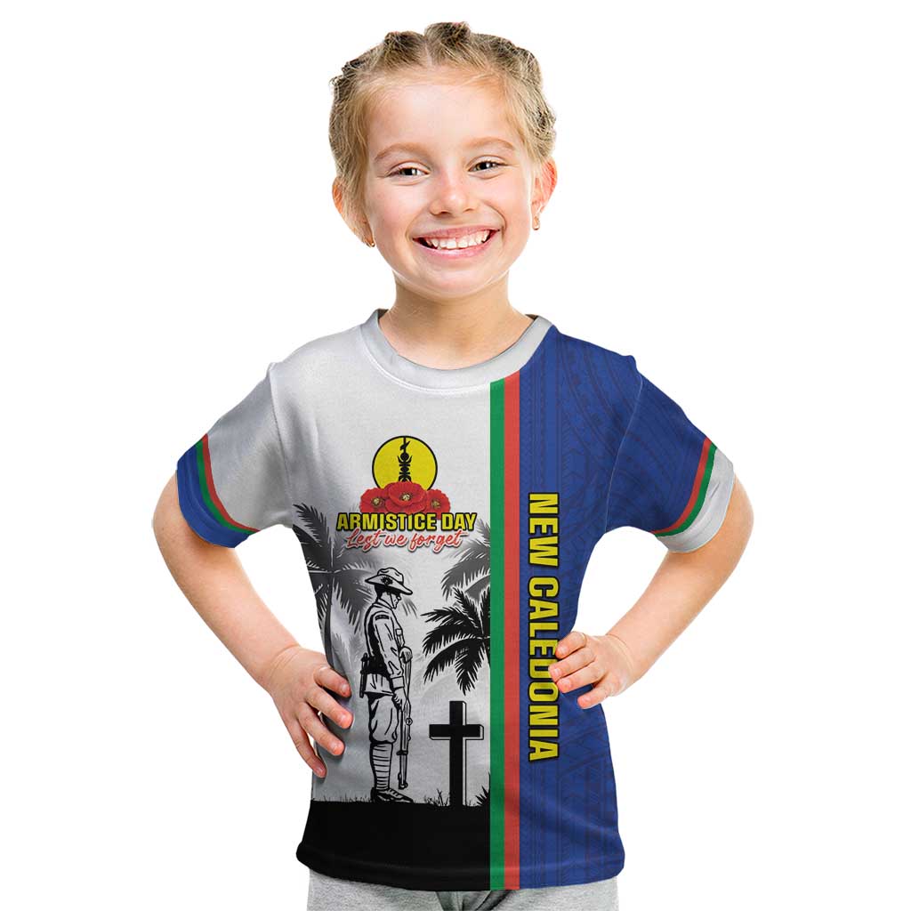 New Caledonia Armistice Day Kid T Shirt Lest We Forget Flag Style