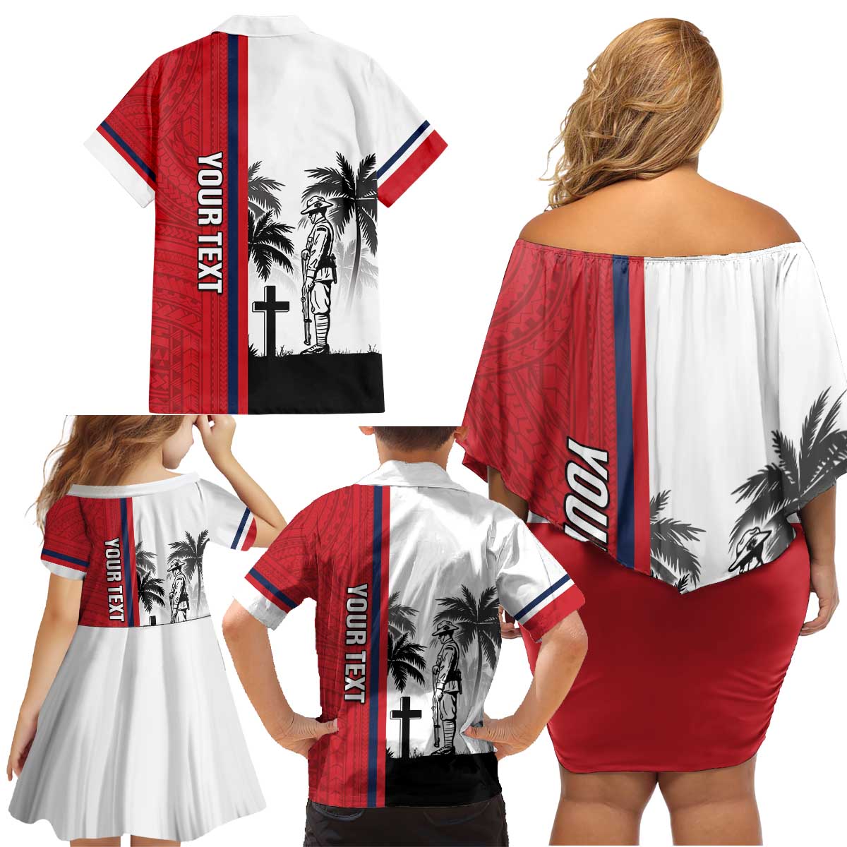 Wallis and Futuna Armistice Day Family Matching Off Shoulder Short Dress and Hawaiian Shirt Lest We Forget Flag Style