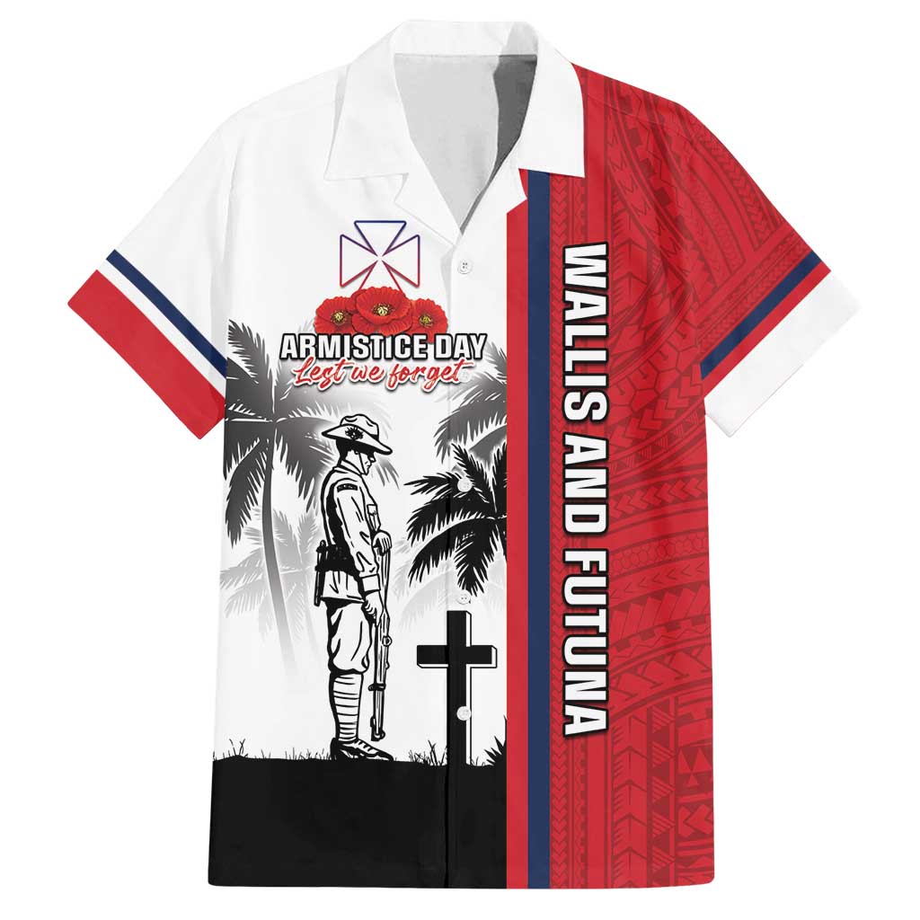 Wallis and Futuna Armistice Day Family Matching Puletasi and Hawaiian Shirt Lest We Forget Flag Style LT05 Dad's Shirt - Short Sleeve White - Polynesian Pride