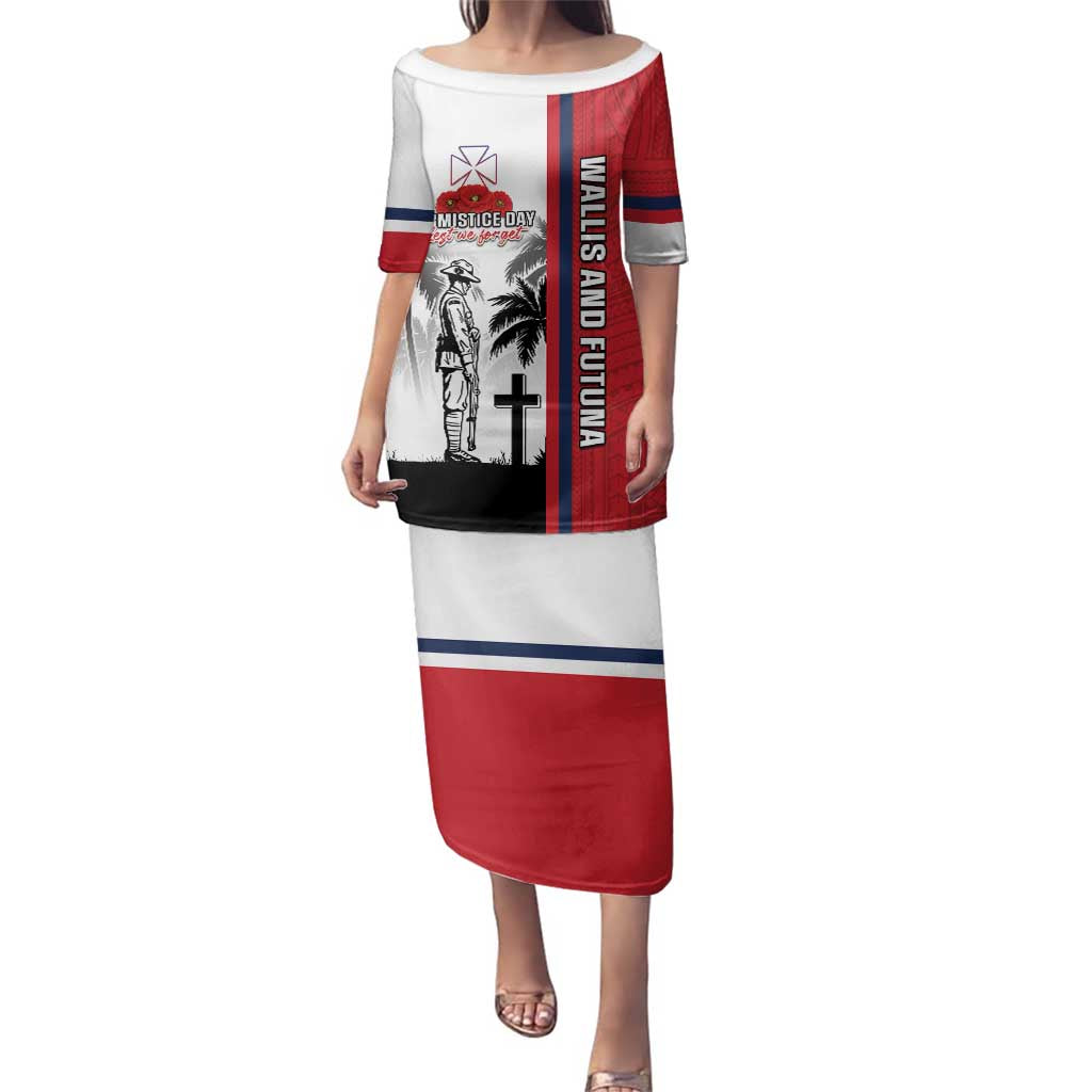 Wallis and Futuna Armistice Day Family Matching Puletasi and Hawaiian Shirt Lest We Forget Flag Style LT05 Mom's Dress White - Polynesian Pride