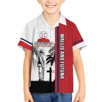 Wallis and Futuna Armistice Day Family Matching Puletasi and Hawaiian Shirt Lest We Forget Flag Style LT05 Son's Shirt White - Polynesian Pride