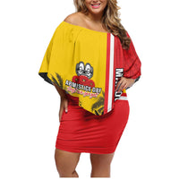 Marquesas Islands Armistice Day Family Matching Off Shoulder Short Dress and Hawaiian Shirt Lest We Forget Flag Style