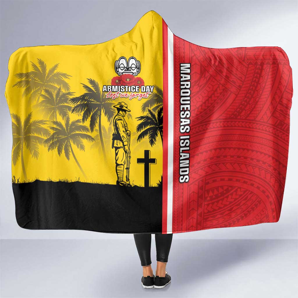 Marquesas Islands Armistice Day Hooded Blanket Lest We Forget Flag Style