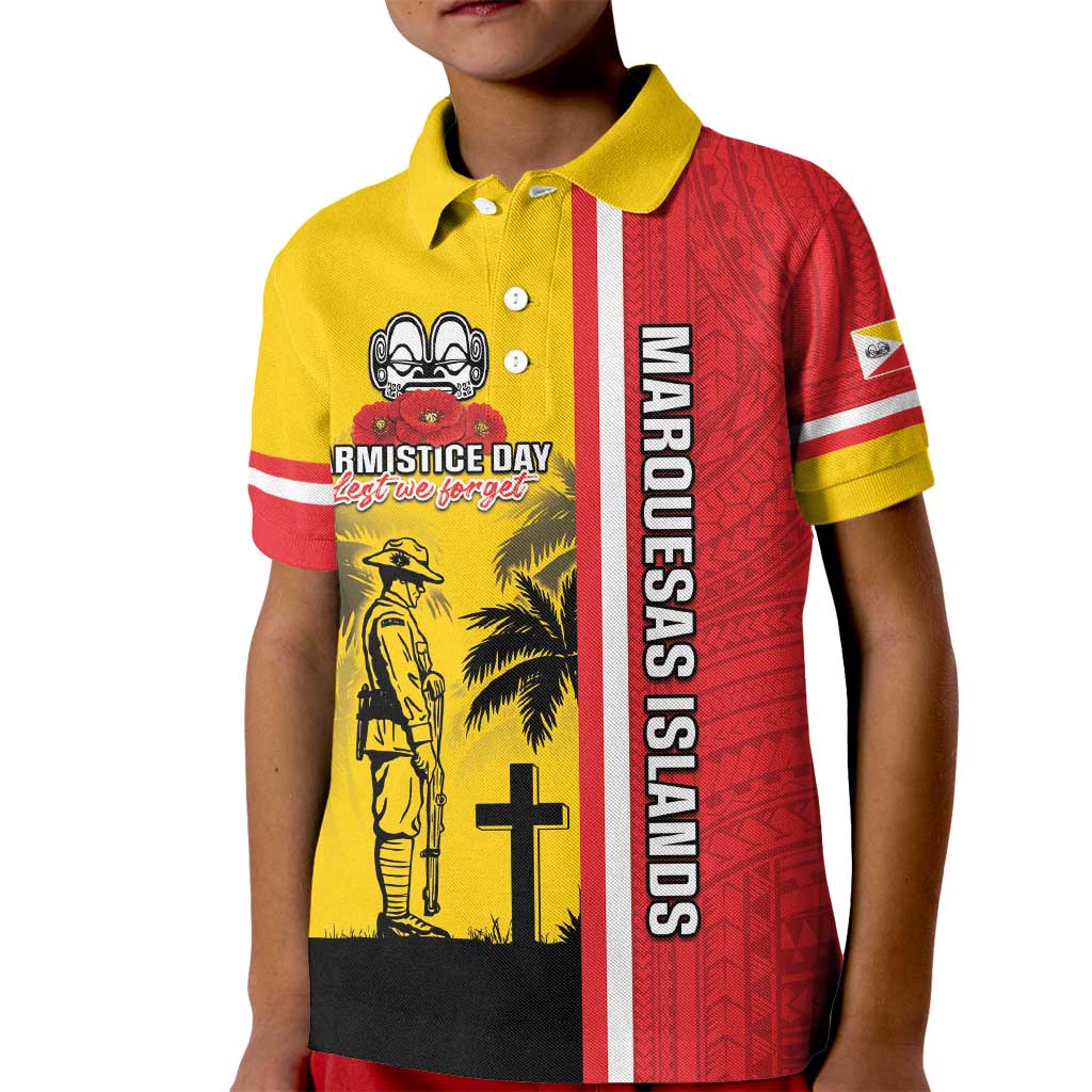 Marquesas Islands Armistice Day Kid Polo Shirt Lest We Forget Flag Style