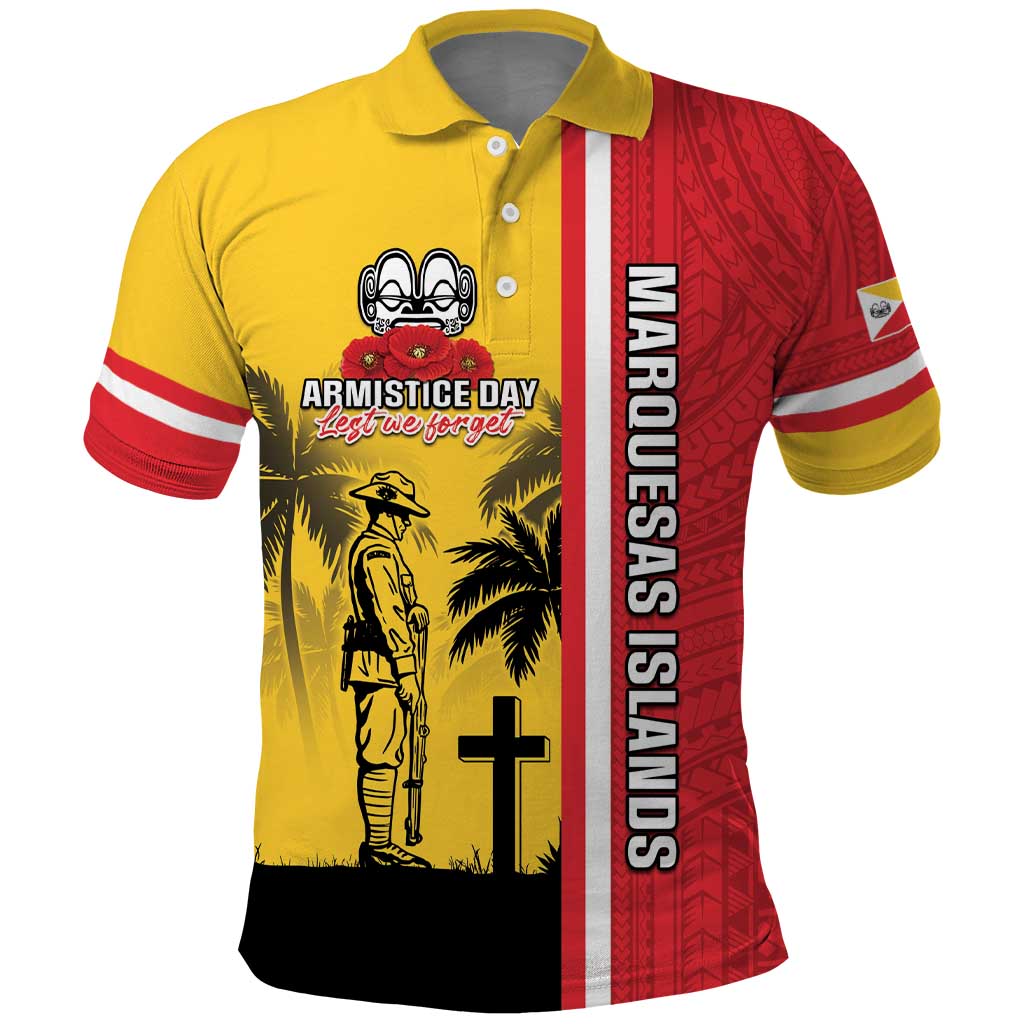 Marquesas Islands Armistice Day Polo Shirt Lest We Forget Flag Style