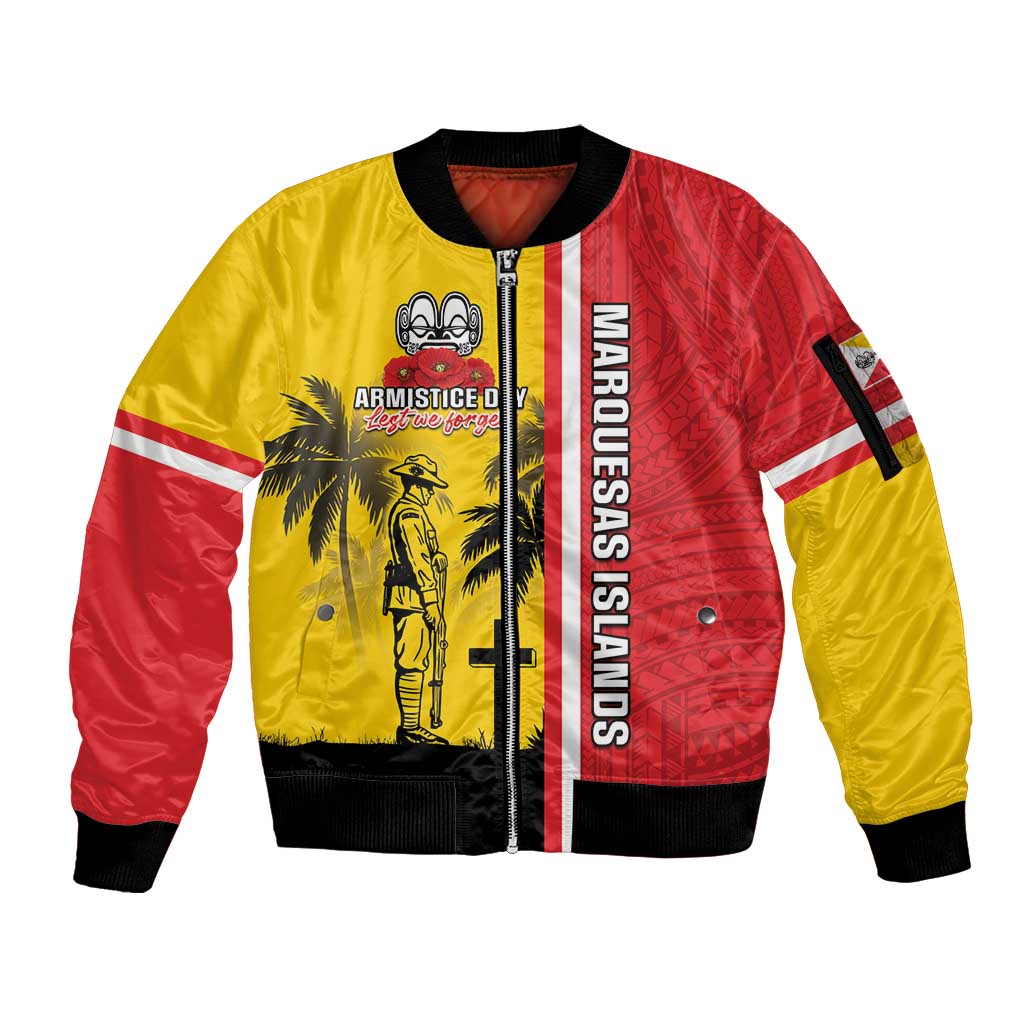 Marquesas Islands Armistice Day Sleeve Zip Bomber Jacket Lest We Forget Flag Style