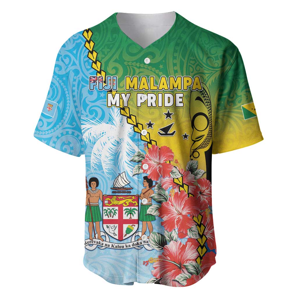Personalised Malampa Fiji Day Baseball Jersey Tribal Pattern With Tropical Flowers - Polynesian Pride