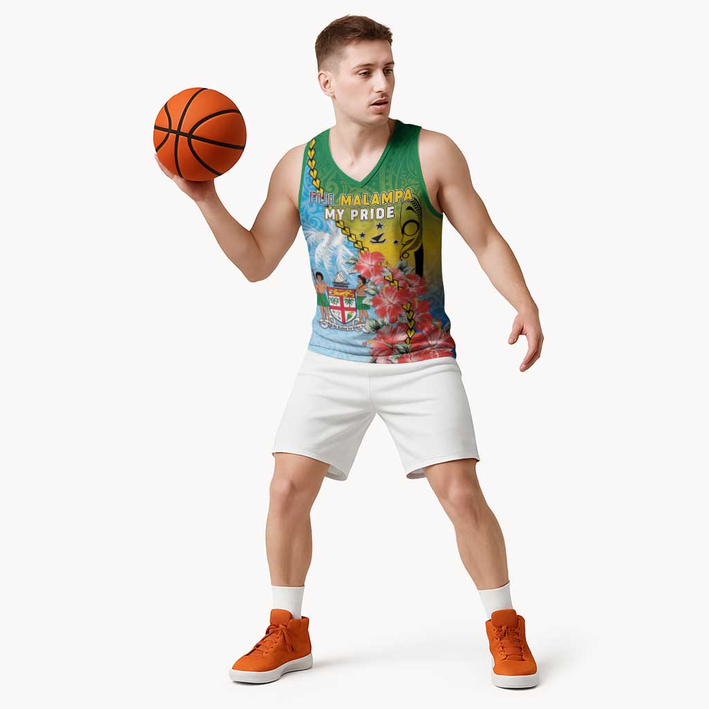 Personalised Malampa Fiji Day Basketball Jersey Tribal Pattern With Tropical Flowers - Polynesian Pride