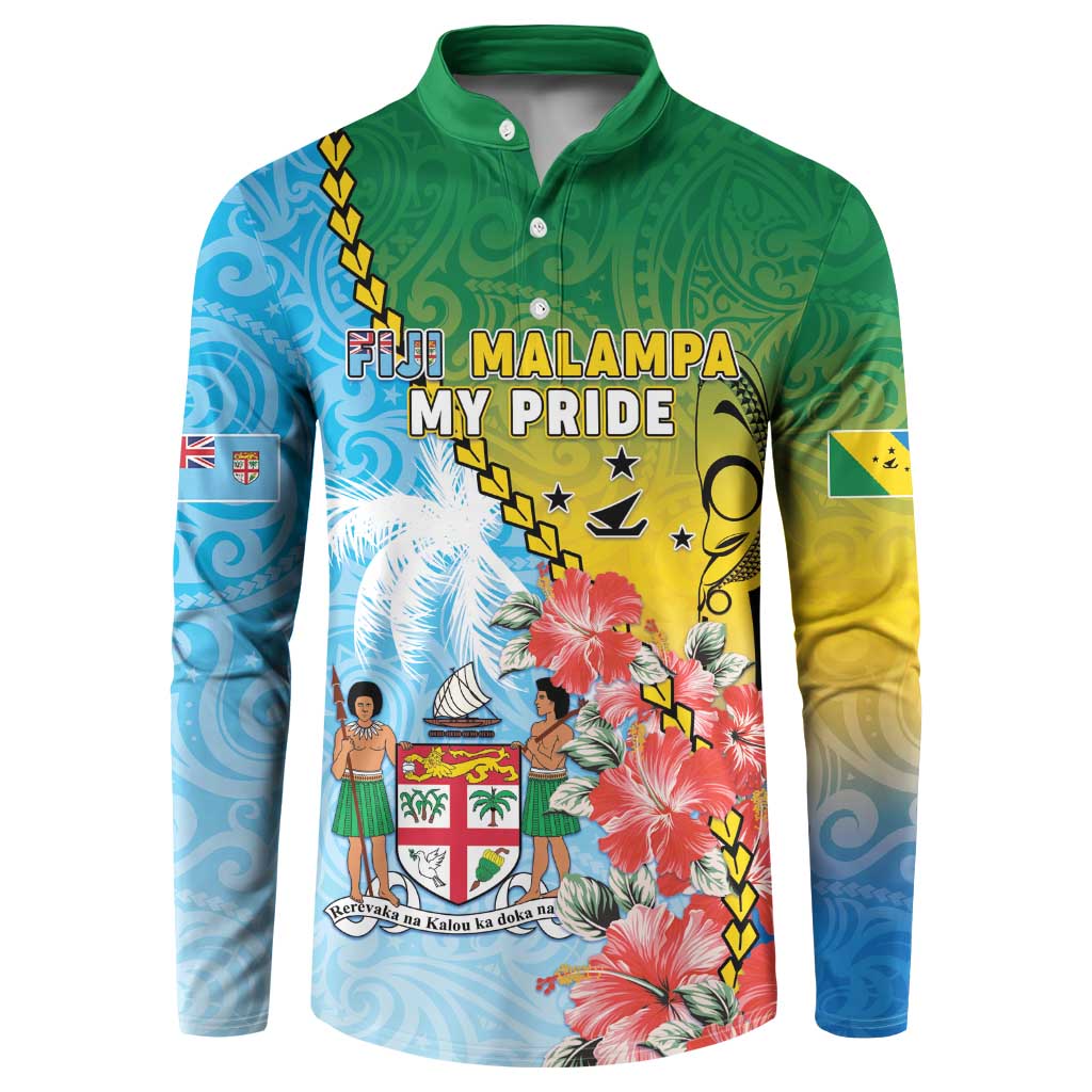 Personalised Malampa Fiji Day Button Sweatshirt Tribal Pattern With Tropical Flowers - Polynesian Pride