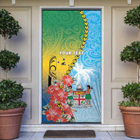 Personalised Malampa Fiji Day Door Cover Tribal Pattern With Tropical Flowers - Polynesian Pride