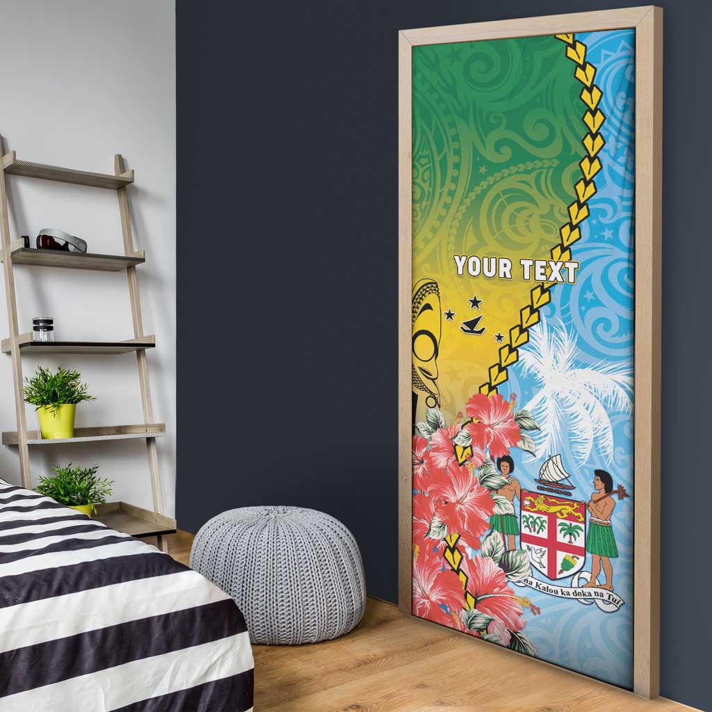 Personalised Malampa Fiji Day Door Cover Tribal Pattern With Tropical Flowers - Polynesian Pride