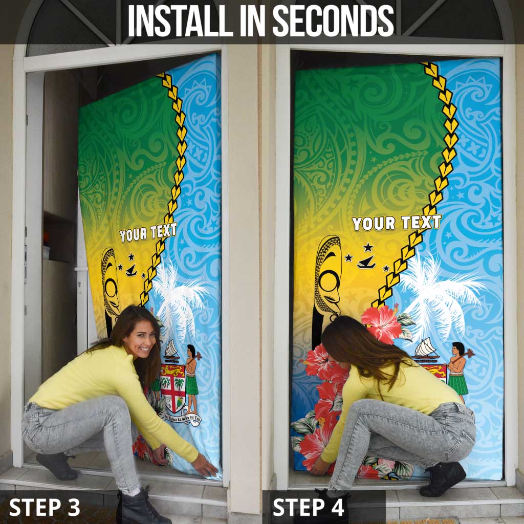 Personalised Malampa Fiji Day Door Cover Tribal Pattern With Tropical Flowers - Polynesian Pride