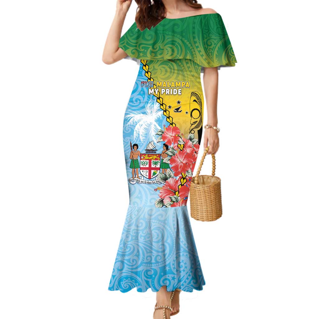 Personalised Malampa Fiji Day Family Matching Mermaid Dress and Hawaiian Shirt Tribal Pattern With Tropical Flowers - Polynesian Pride