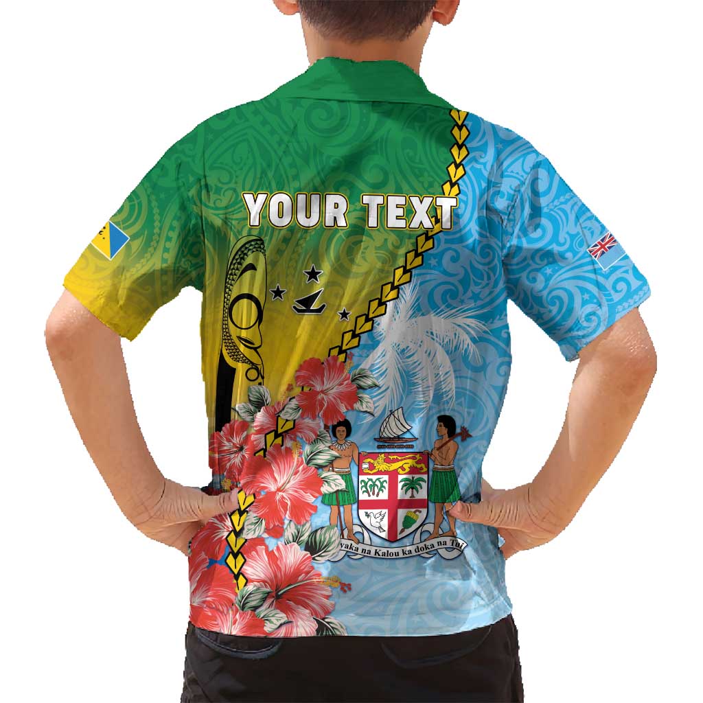 Personalised Malampa Fiji Day Family Matching Off Shoulder Short Dress and Hawaiian Shirt Tribal Pattern With Tropical Flowers - Polynesian Pride