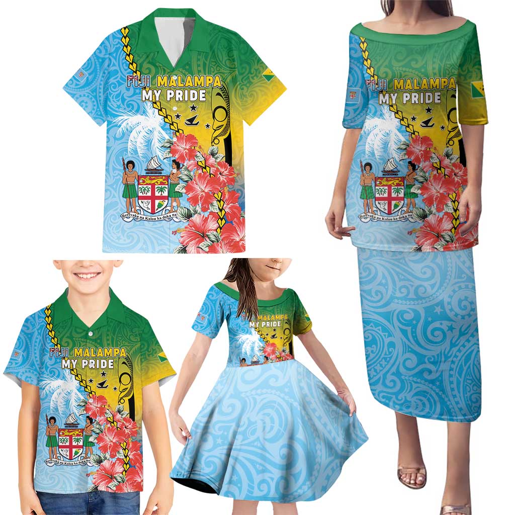 Personalised Malampa Fiji Day Family Matching Puletasi and Hawaiian Shirt Tribal Pattern With Tropical Flowers LT05 - Polynesian Pride