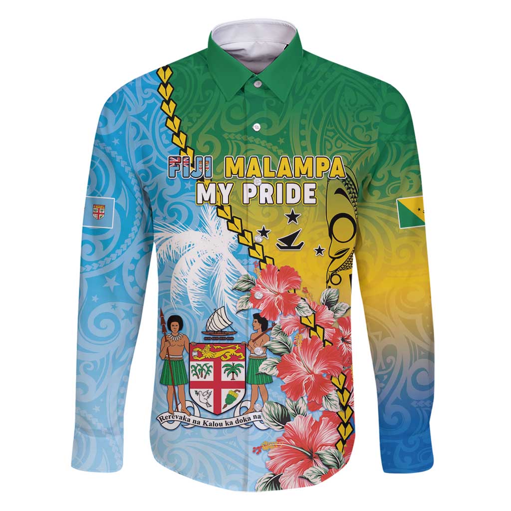 Personalised Malampa Fiji Day Family Matching Puletasi and Hawaiian Shirt Tribal Pattern With Tropical Flowers LT05 Dad's Shirt - Long Sleeve Colorful - Polynesian Pride