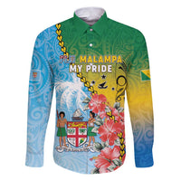 Personalised Malampa Fiji Day Family Matching Puletasi and Hawaiian Shirt Tribal Pattern With Tropical Flowers LT05 Dad's Shirt - Long Sleeve Colorful - Polynesian Pride