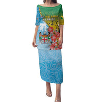 Personalised Malampa Fiji Day Family Matching Puletasi and Hawaiian Shirt Tribal Pattern With Tropical Flowers LT05 Mom's Dress Colorful - Polynesian Pride