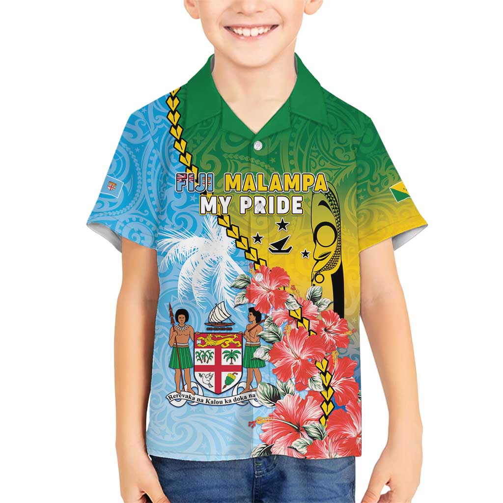 Personalised Malampa Fiji Day Family Matching Puletasi and Hawaiian Shirt Tribal Pattern With Tropical Flowers LT05 Son's Shirt Colorful - Polynesian Pride